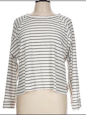 Adrianna Papell White and Black Striped Lightweight Knit Top